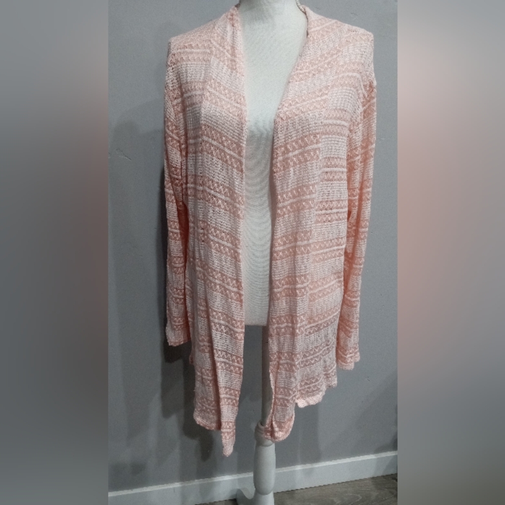 Chic Coral Open-Front Cardigan
